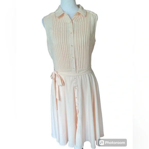 Nanette Lepore NEW Blush Pink sleeveless Pintuck pleated button down dress Sz 6 - Picture 8 of 12